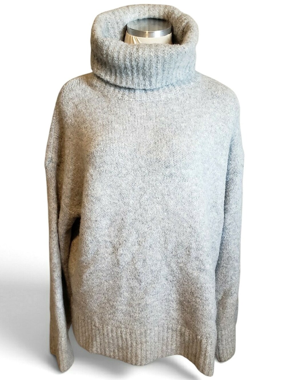 SNDYS Turtleneck Sweater Women's Size XS Gray Chunky Oversized Wool Pullover